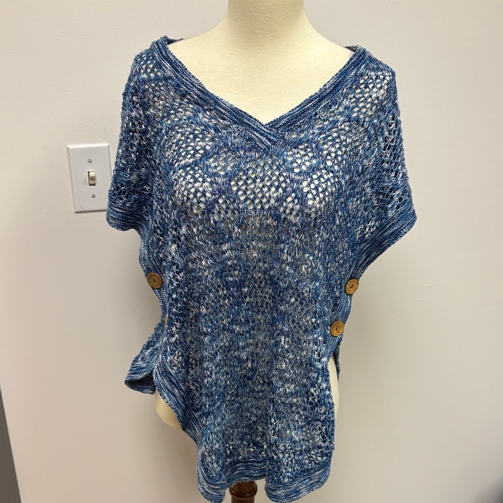Blue Knit Top with Button Accents